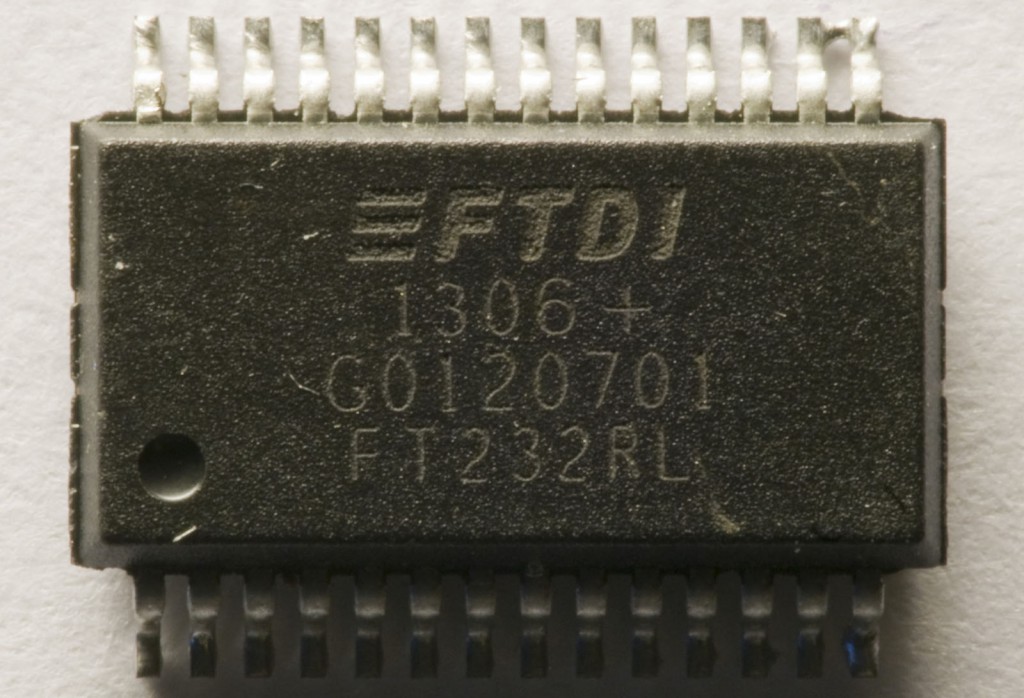 This is an FT232RL that I de-soldered from a non-working Arduino. I suspect it to be counterfeit.